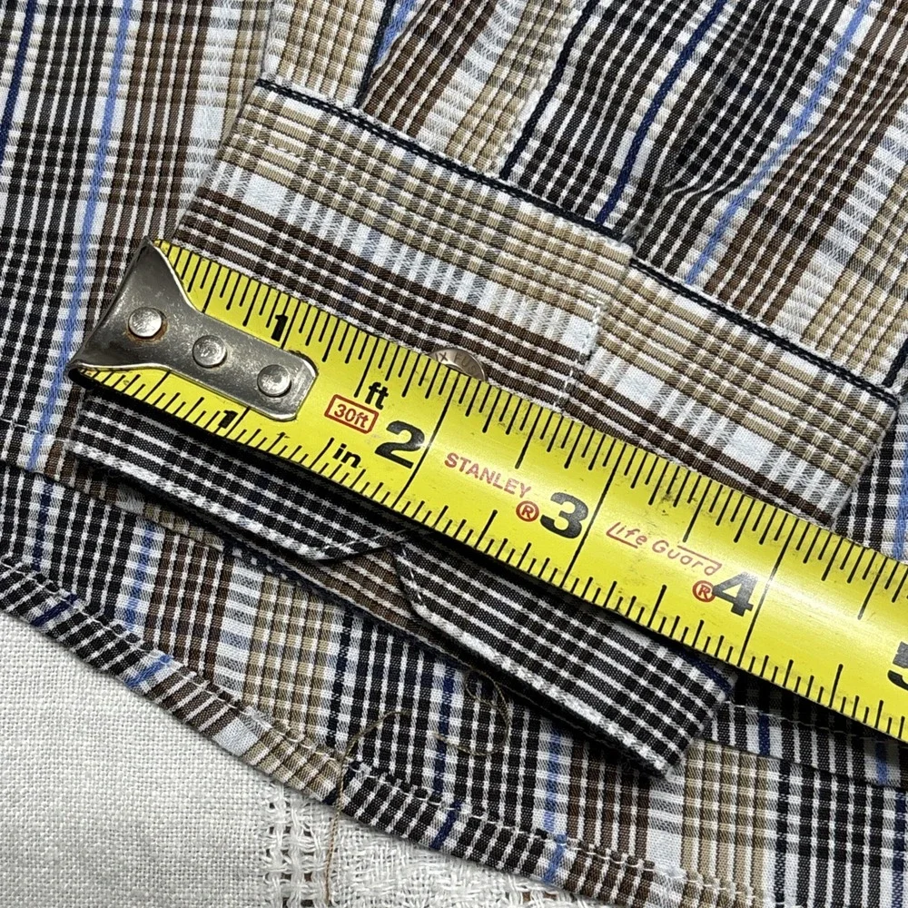 F/X Fusion Shirt Men's‎ Size Medium Plaid Design Blue Brown Tan White Preppy